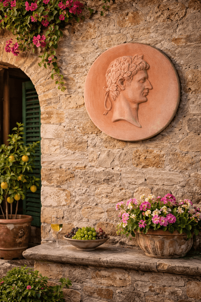 Médaillon mural en terre cuite d’Impruneta – profil de César en relief